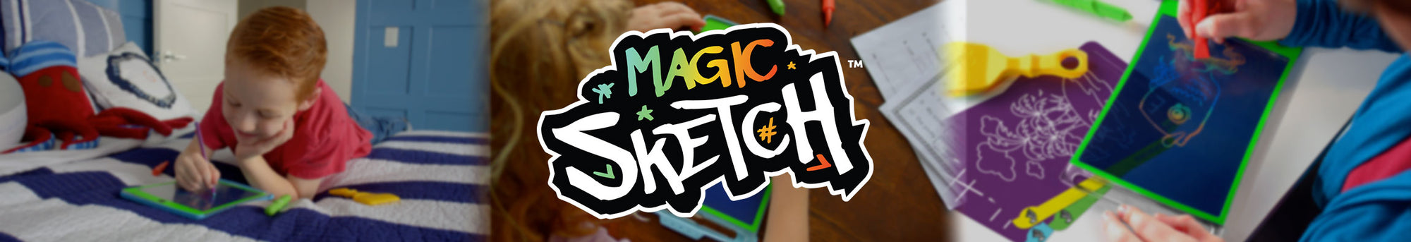 Magic Sketch - Collage of children using Magic Sketch reusable drawing tablets