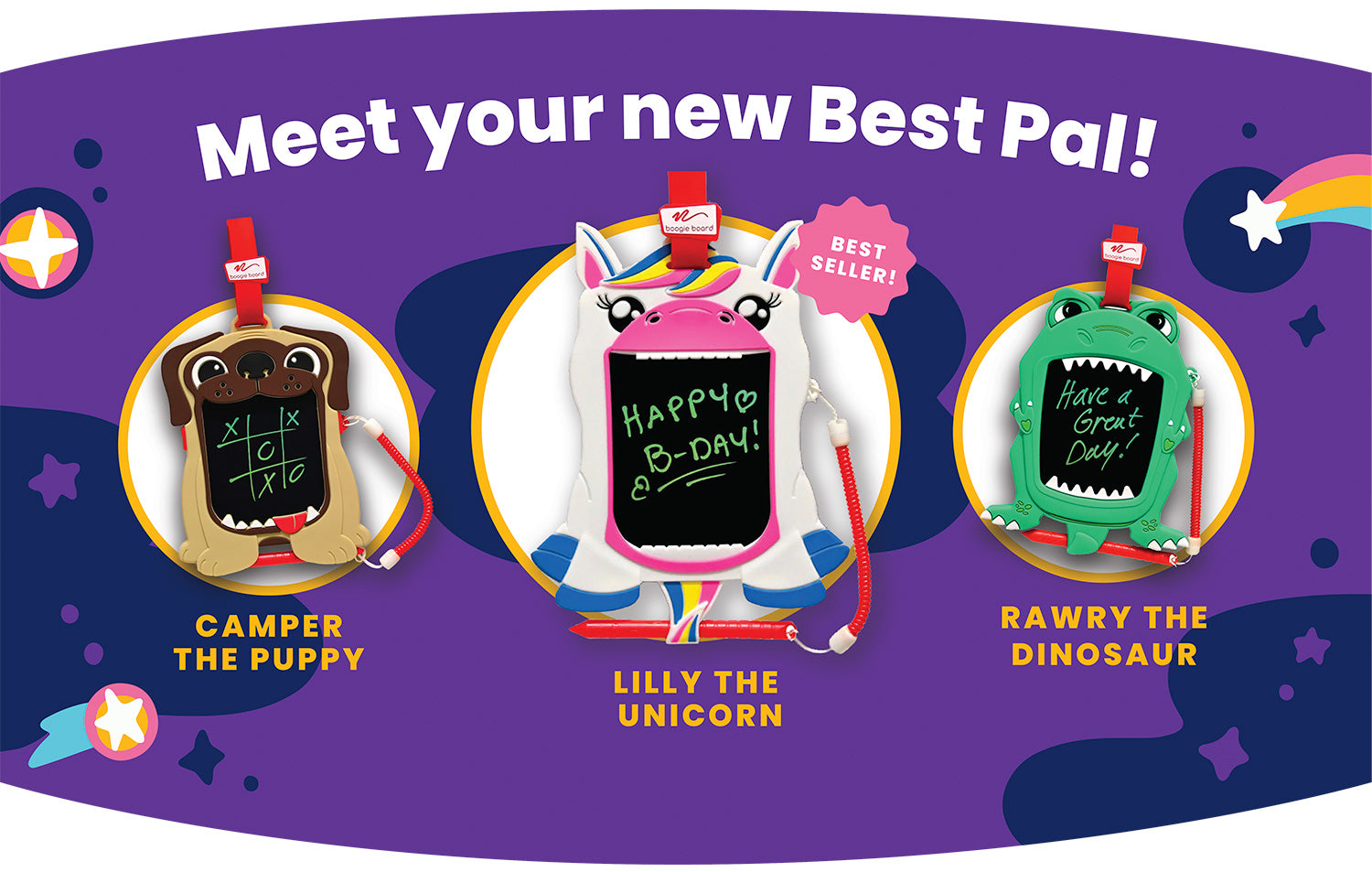 Meet your new best pal! Camper, Lilly and Rawry Sketch Pals™ doodle sketch.