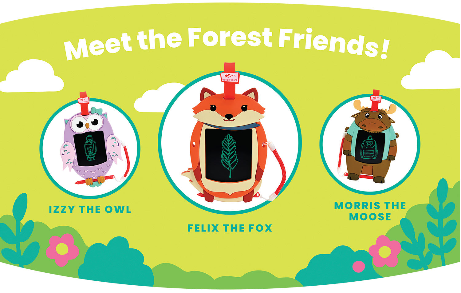 Meet the Forest Friends! - Sketch Pals animal drawing boards - Izzy, Felix and Morris doodle boards