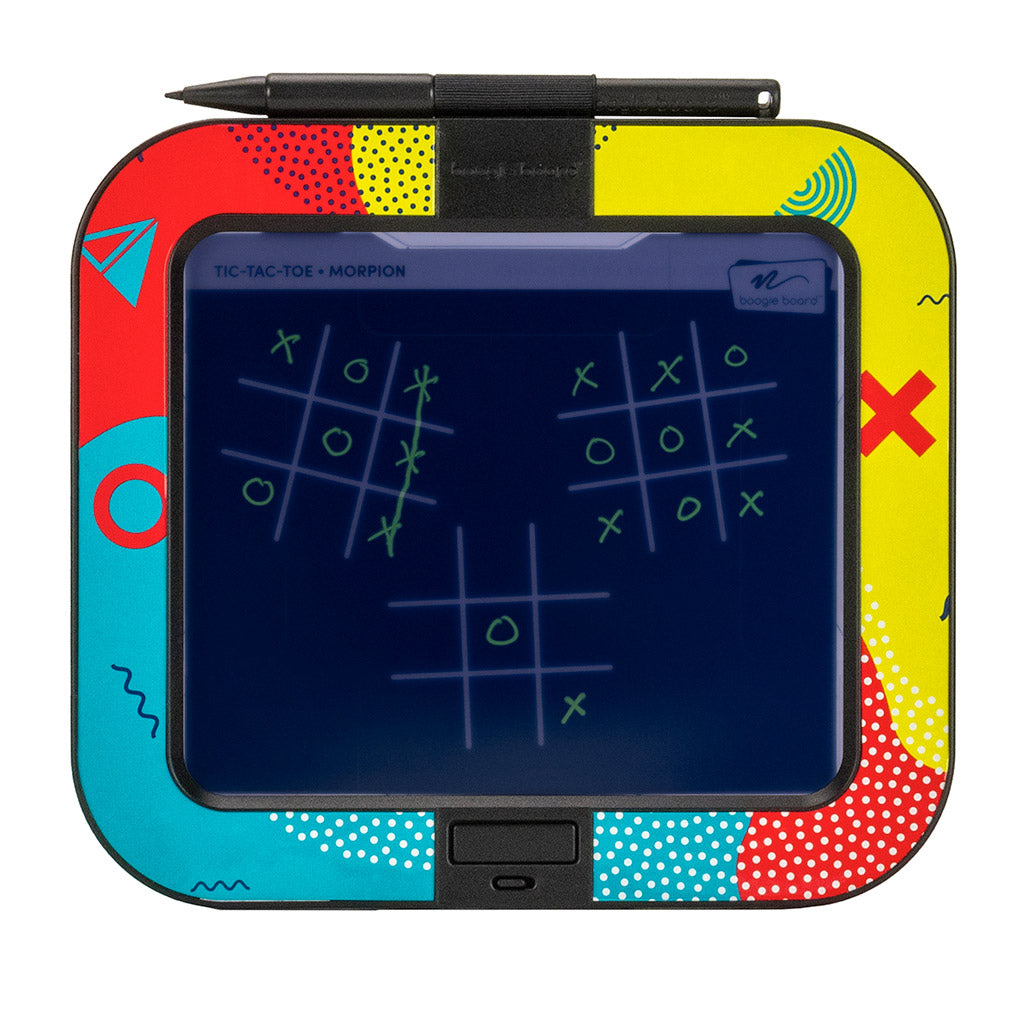 Dash™ Kids Drawing Kit front view with writing over Tic Tac Toe game template