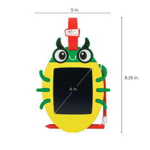 Sketch Pals™ Doodle Board - Juno the Beetle - front view with screen and board dimensions displayed