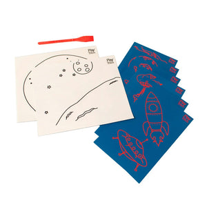 Play n' Trace™ Adventure Activity Templates Space overhead view of clings, additional templates and stylus