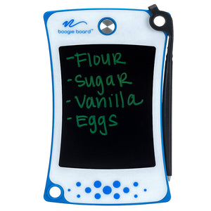 Jot™ Pocket Writing Tablet Blue front view with writing on screen