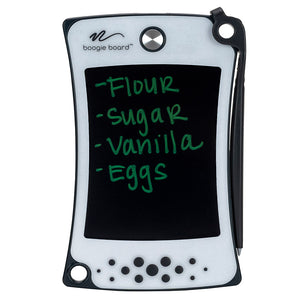 Jot™ Pocket Writing Tablet gray front view with writing on screen